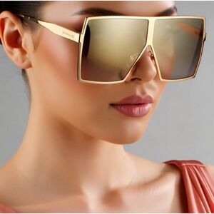 Women Sunglasses Fashion Gold Mirror Lens Oversized Shield‎ Betty Style Lentes